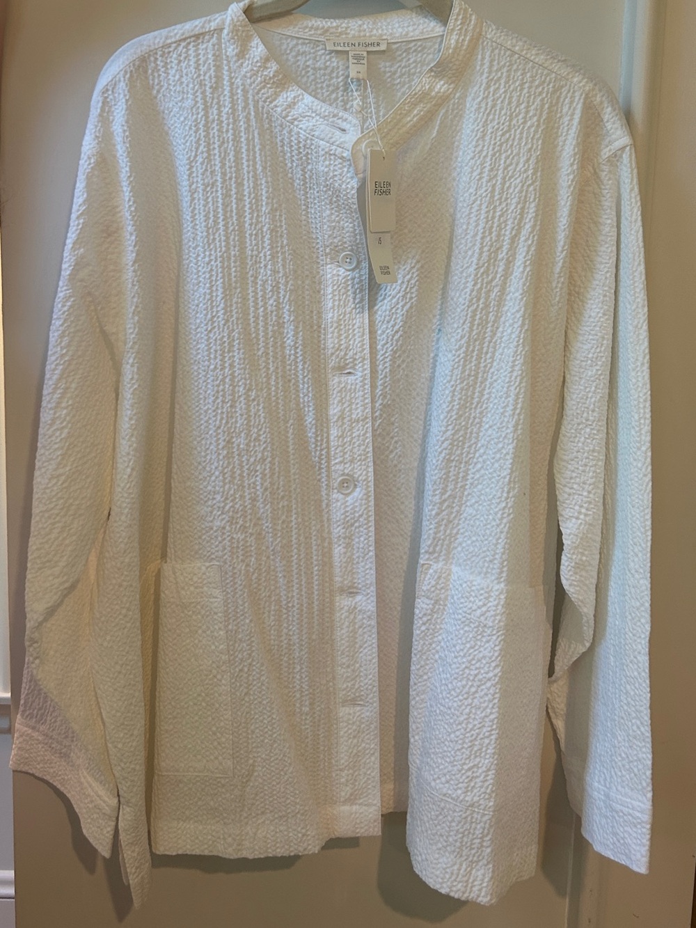 Eileen Fisher White Textured Button-Front Tunic - Picture 3 of 3